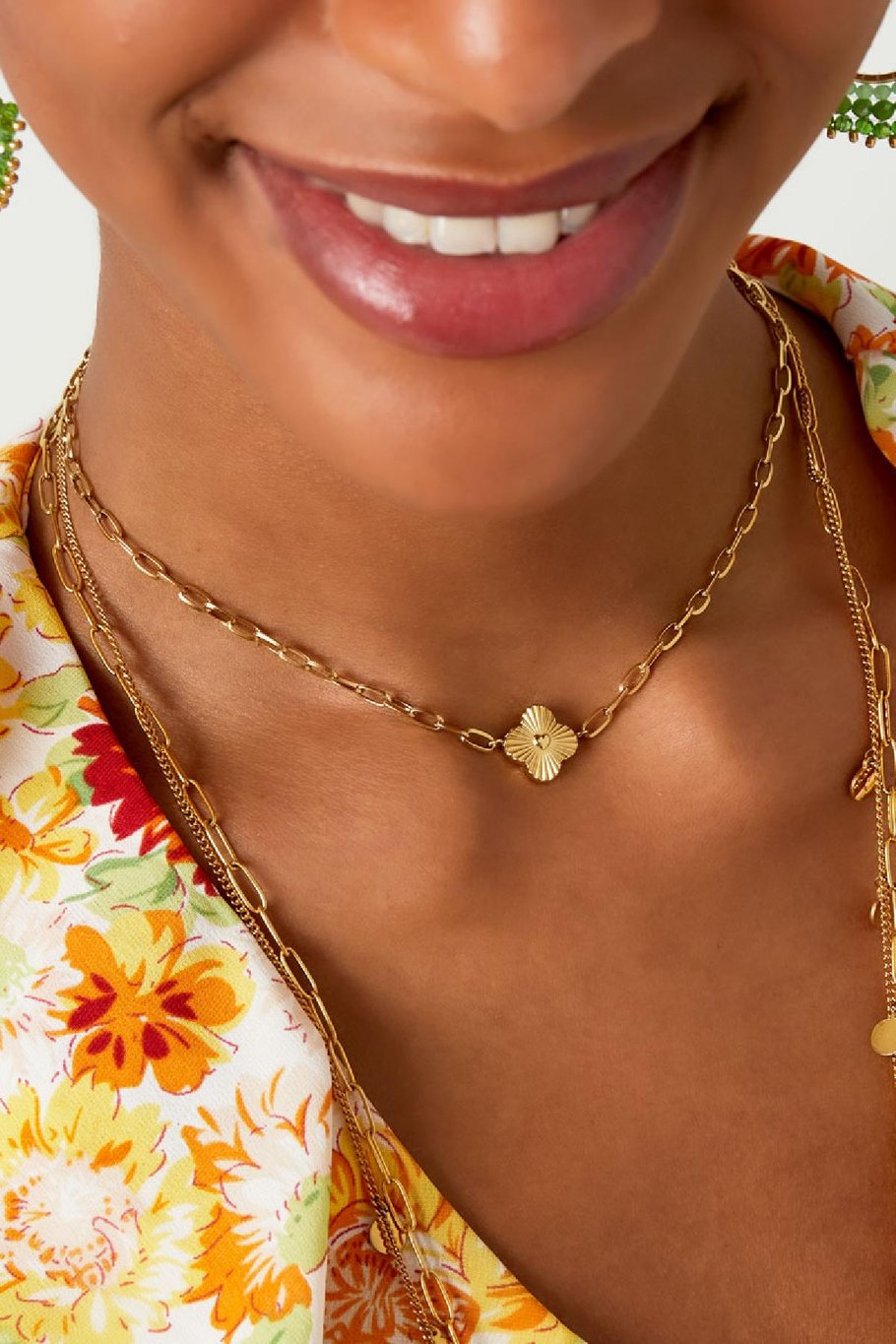 Schakelketting met bloem Goud kleur Stainless Steel Afbeelding3